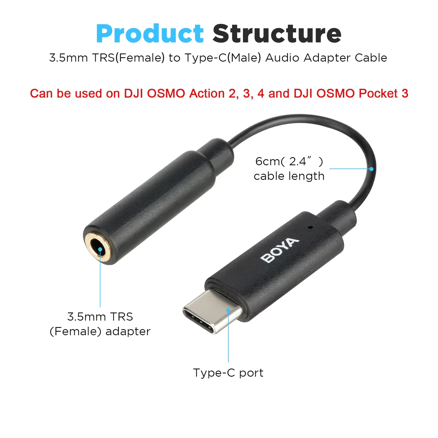 BOYA BY-K4 6cm 3.5mm TRS Femal - огляд і ціна Trs Cable