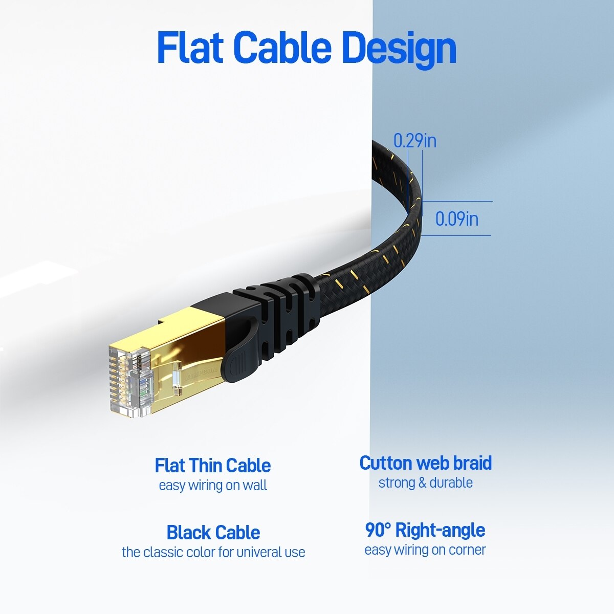 AMPCOM CAT7 Ethernet Cable Fla - огляд і ціна Rj45 Jack